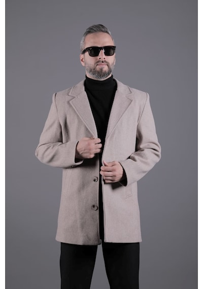 Ohepmoda Düğmeli Düz Erkek Kaşe Kaban Vizon
