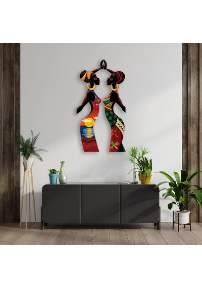 İki Afrikalı Kadın Gün Batımı - Metal Tablo - Dec0110 42 X 80 Cm Çok Renkli