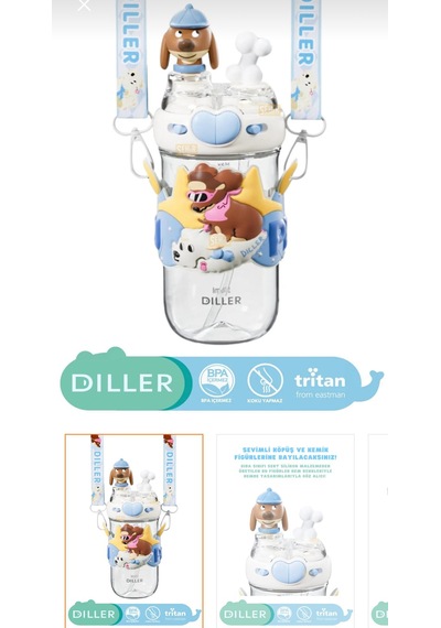 Benisa Shop Dıller 580 Ml Askılı Çocuk Matara/suluk Beyaz - Mavi