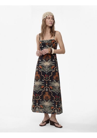 Koton Keten Karışımlı Floral Etnik Desenli İnce Çapraz Askılı Uzun Elbise Siyah Desenli 6sak80102ew Koton Keten Karışımlı Floral Etnik Desenli İnce Çapraz Askılı Uzun Elbise Siyah Desenli 6sak80102ew