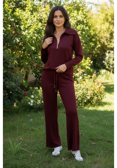 Kadın Bordo Fermuarlı Yakalı Eşofman Takım