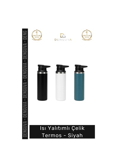 Termos Paslanmaz Çelik Çift Katmanlı Vakum İzolasyonlu Mat Tasarım Spor Çelik Termos Siyah