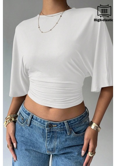 Cool Tarz Kadın Beyaz Crop Bluz Yarım Kol Salaş Fit Yüksek Bel Büzgülü Basic Tişört Beyaz Beyaz Cool Tarz Kadın Beyaz Crop Bluz Yarım Kol Salaş Fit Yüksek Bel Büzgülü Basic Tişört Beyaz Beyaz