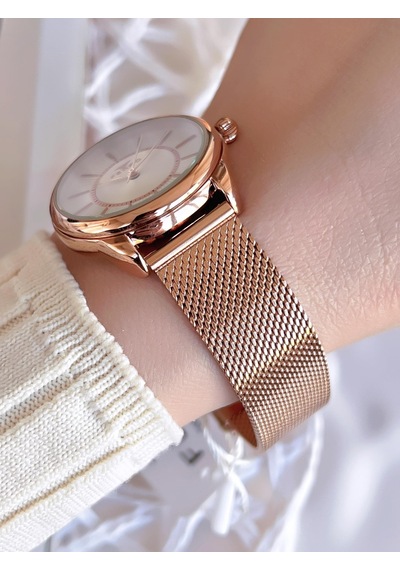 Ferro Hasır Kordonlu Rose Gold Kararmaz Renk Atmaz 3 Atm Özel Tasarım Kadın Kol Saat 21152cwt-c