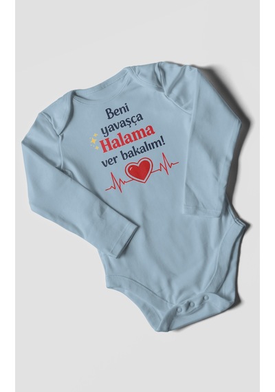 Morivokids Beni Yavaşça Halama Ver Bakalım Uzun Kollu Çıtçıtlı Bebek Body Bebe Mavisi