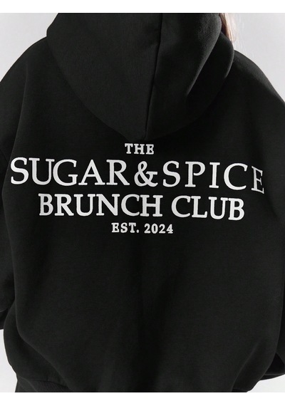 Macklin Unisex Kadın Erkek Sugar Spice Baskılı Oversize 3 Iplik Kapüşonlu Sweatshirt Ve Baggy Eşofman Altı Siyah