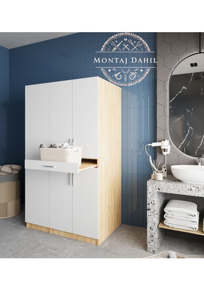 Tina Çamaşır Ve Kurutma Makinesi Dolabı Banyo Dolabı Meşe Beyaz Beyaz - Meşe Tina Çamaşır Ve Kurutma Makinesi Dolabı Banyo Dolabı Meşe Beyaz Beyaz - Meşe
