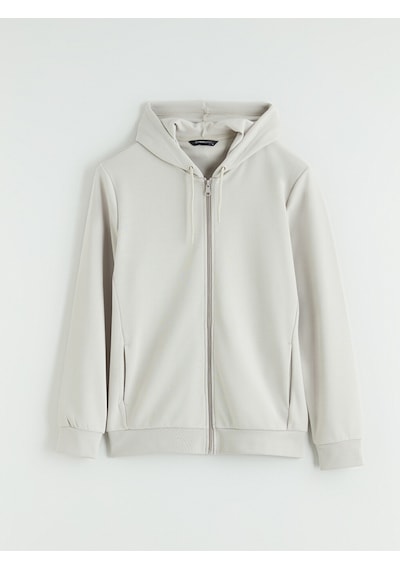 Lcwaıkıkı Basic Bej Kapüşonlu Erkek Fermuarlı Sweatshirt