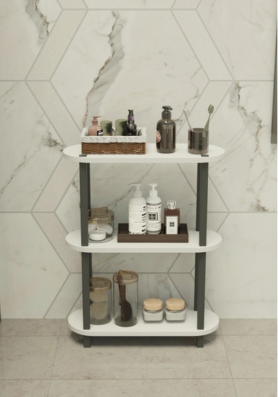 Soft 3 Katlı Banyo Düzenleyici Çok Raflı Banyo Organizeri Çok Amaçlı Banyo Düzenleyici - Beyaz Beyaz