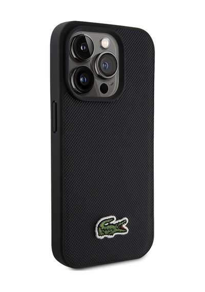 Apple Uyumlu iPhone 15 Pro Max Kılıf Lacoste Lisanslı İkonik Timsah Dokuma Logolu Kapak + Type-c Kablo 1.5m Siyah