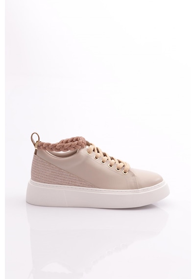 Dgn Es851 Kadin Kalin Taban Halhal Detayli Silver Taşli Sneakers Ayakkabi ES851-2007-R0152 Bej