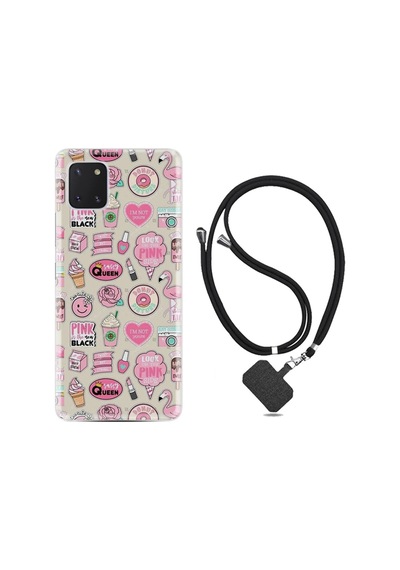 Samsung Galaxy Uyumlu Note 10 Lite Kılıf Desenli Silikon Boyun Askılı Donut Flamingo 1415
