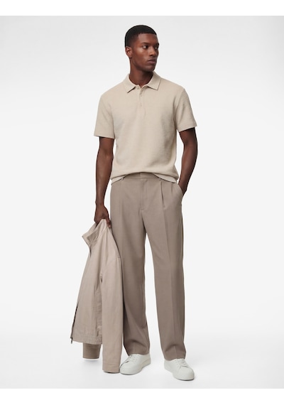 Koton Regular Fit Kısa Kollu Dokulu Pamuklu Polo Yaka Tişört Bej 6sam10078mk Ekru
