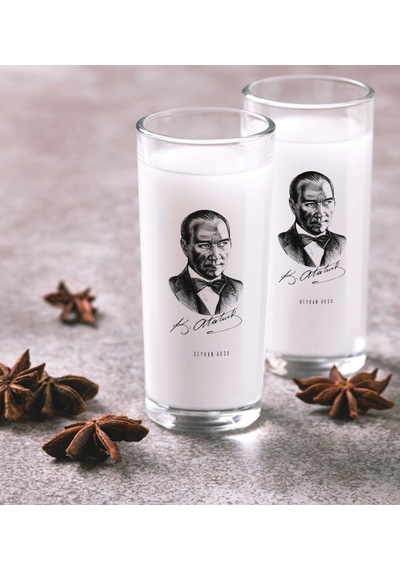 Kişiye Özel Renkli Baskılı Atatürk Temalı İkili Rakı Bardağı Seti-14