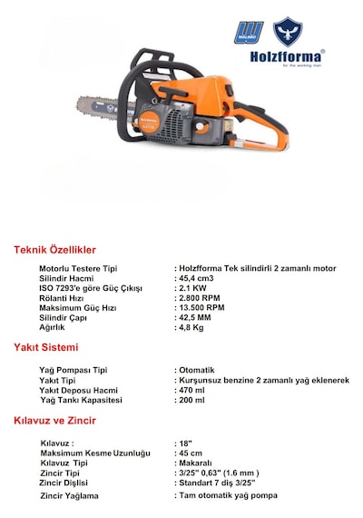 Holzfforma G255e Walbro Easy Start Benzinli Testere - 3/25 34 Diş