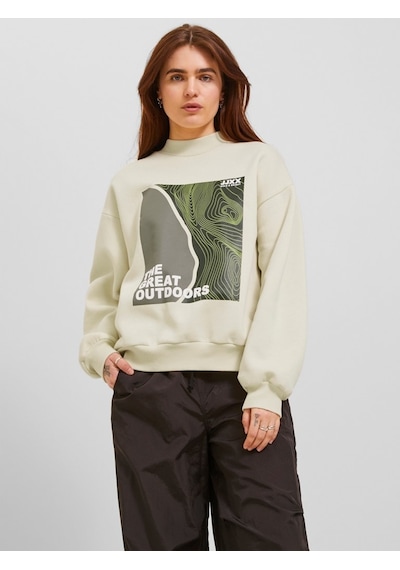 Jack & Jones Jjxx Bisiklet Yaka Rahat Kesim Kırık Beyaz Kadın Sweatshirt 12241324 001