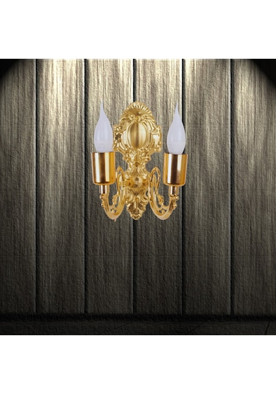 Metal Gold Kaplama Duvar Aplik İki Kollu Klasik Saray Model Ap000 Gold
