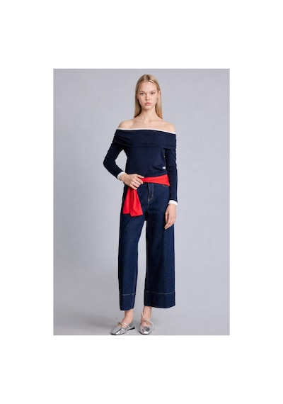 Defacto Slim Fit Omzu Açık Katlamalı Ribana Uzun Kollu Basic Tişört I2213ax26aunv245 Lacivert-nv245