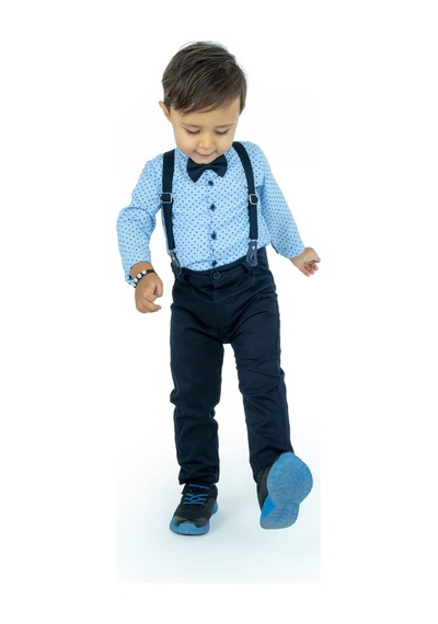 Mnk Baby & Kids Gömlekli Alttan Çıtçıtlı Gabardin Pantolonlu Pamuklu Bebek Takım mavi