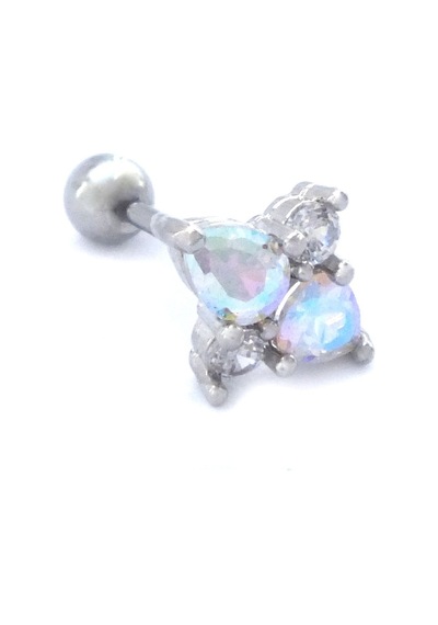 Ferizz 316l Çelik Zirkon Taşlı Şekilli Piercing Prc-185 Gümüş