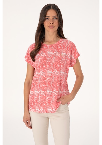 U.S. Polo Assn. Kadın Pembe Desenli Bisiklet Yaka Tişört 50305761-VR167