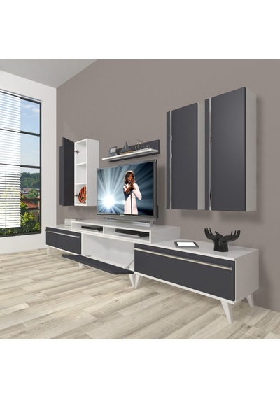 Decoraktiv Ekoflex 8d Mdf Retro Tv Ünitesi Tv Sehpası Beyaz - Antrasit