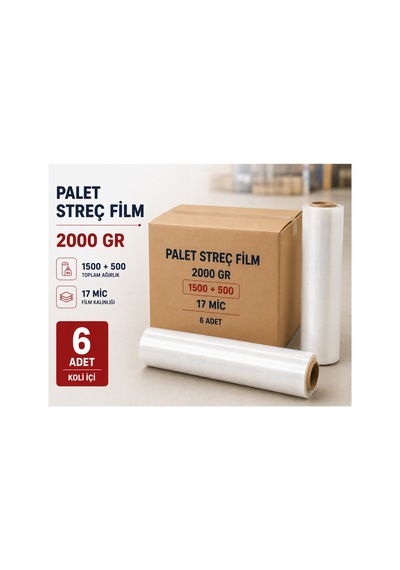 Palet Streç Film 2000 Gr 17 Micron 1500+500 Gr 6 Adet - 917781119