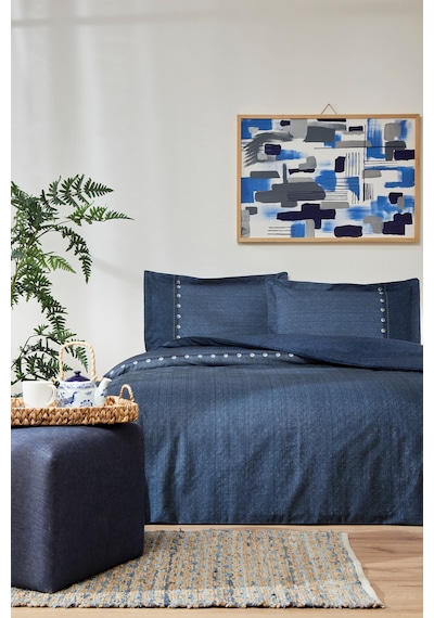 Özdilek Oregon Çift Kişilik Lastikli Fitted Çarşaf Denim Nevresim Takımı Lacivert