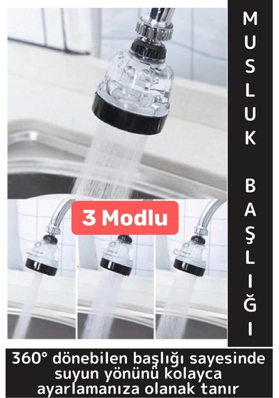 Tüm Musluklarla Uyumlu Banyo Mutfak Lavabo Yoğun Yumuşak Orta 3 Modlu Çok Fonksiyonlu Musluk Başlığı