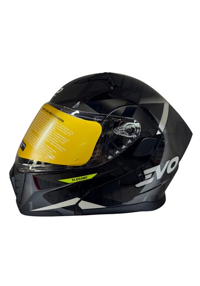 Kask Evo Marka Vizörlü Çeneden Açılır Metalik Siyah - Gri