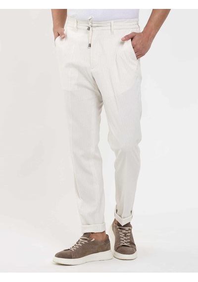 Dufy Bej Erkek Slim Fit Çizgili Pantolon - 104915-bej Bej