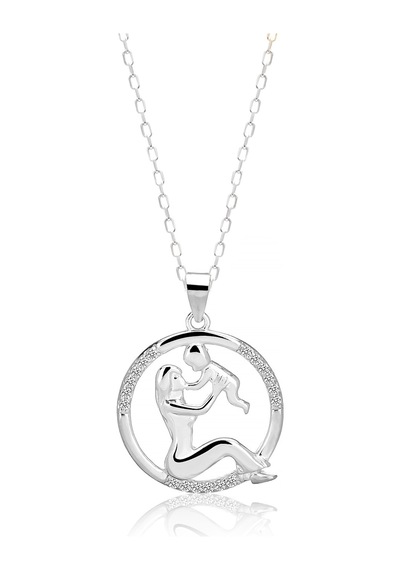 Zirkon Taşlı Altın Kaplama Anne Çocuk Gümüş Kolye Gold - Rose Gold - Gümüş