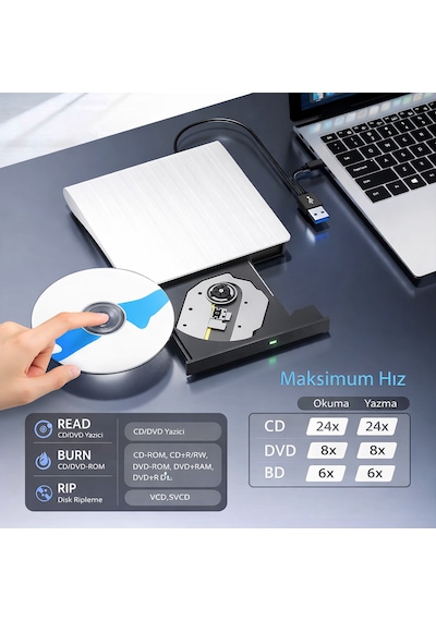 Taşınabilir Harici Usb 3.0 Tyce-c Cd/dvd Optik Yazıcı Okuyucu Ultra İnce Windows Mac Dizüstü