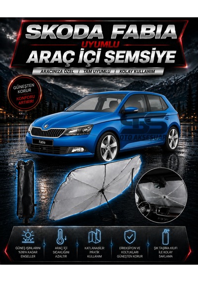 Skoda Fabia Araç Ön Cam Güneşliği Katlanabilir Şemsiye Oto Güneşlik Uv Korumalı Gölgelik Araba Oto Şemsiyesi