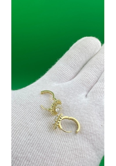 Xuping Tek Taşlı Gold Renk Küpe Altın