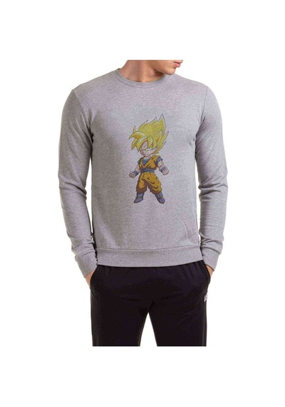 Anime Dragon Ball Vegeta Baskılı Gri Erkek Örme Sweatshirt (534640367)