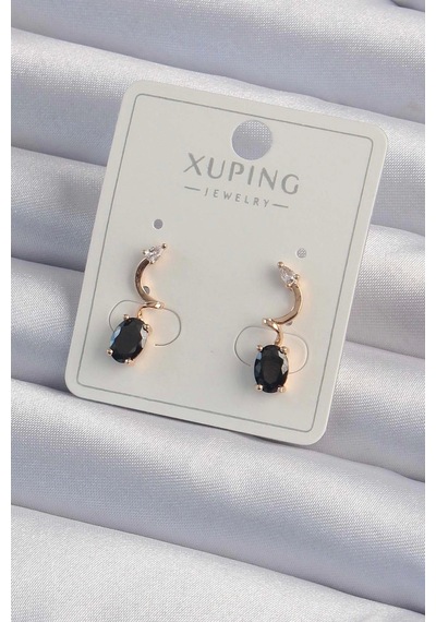 Xuping Rose Renk Siyah Zirkon Taşlı Kıvrımlı Küpe Çok Renkli