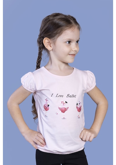Toontoy Kids Toontoy Kız Çocuk Lastikli Büzgü Detaylı Baskılı Tişört Pudra