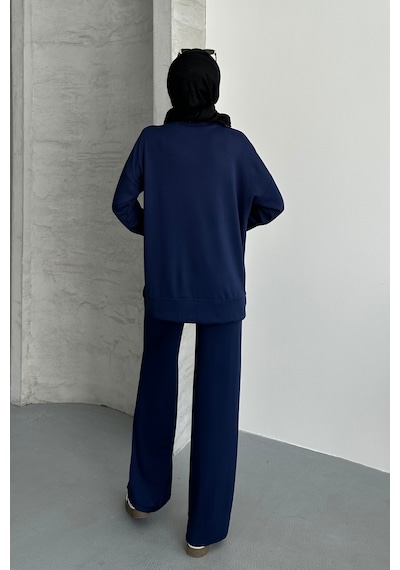 Feela Moda Kadın Modal Penye Oversize Tesettür Tunik Takım 2020 Lacivert