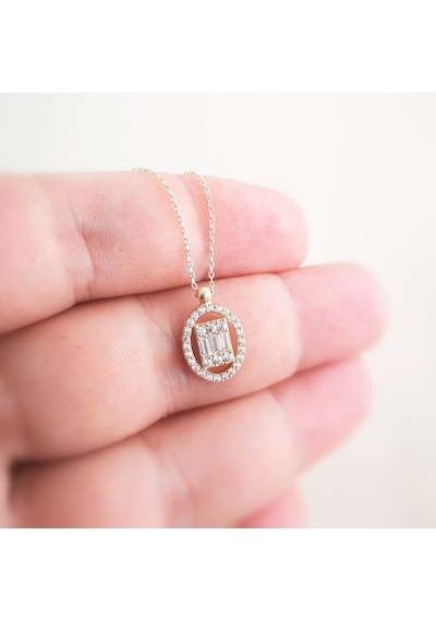 Altın Oval Baget Taşlı Kolye AS1771KL AltınSepeti