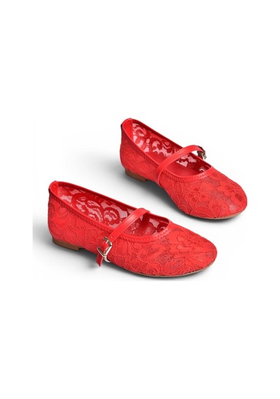 Fox Shoes Y726864006 Kırmızı Dantelli Kadın Babet