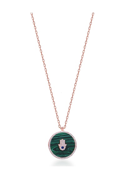 Zirkon Taşlı Rose Altın Kaplama Sedefli El Gümüş Kolye Gold - Rose Gold - Gümüş Zirkon Taşlı Rose Altın Kaplama Sedefli El Gümüş Kolye Gold - Rose Gold - Gümüş