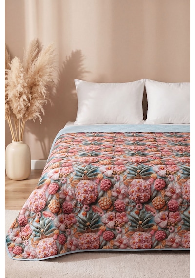 Tropik Çiçekler 5d Çok Amaçlı Çift Kişilik Baskılı Pike & Yatak Örtüsü 200x220 Cm Çok Renkli