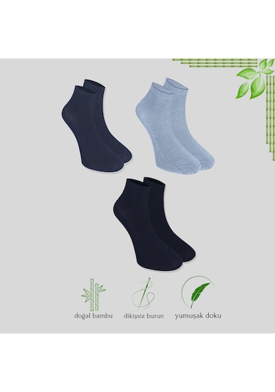 Kral Socks Erkek Patik Kabartma Desenli 3'lü Bambu Dikişsiz Parfümlü Kısa Çorap Çok Renkli 40 - 44