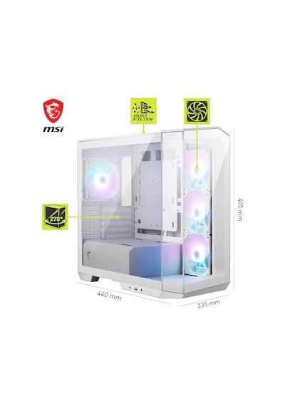 Msı Mag Pano M100r Pz Argb Fanlı Beyaz Micro Atx Oyuncu Kasası