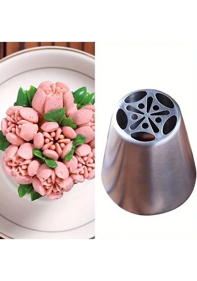 Paslanmaz Çelik Krema Sıkma Torbası Ucu , Rus Duyu, 1 Adet+4 Adet Sıkma Torbası No5 Metal