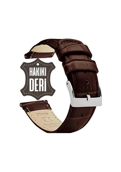22mm Kahverengi Krokodil Desenli Hakiki Tek Parça Deri Saat Kordonu Kayışı 46mm Diğer