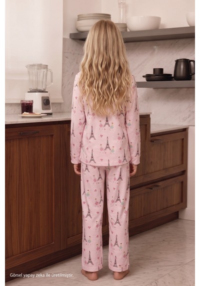 Siyah İnci Pembe Desenli Termal Kumaşlı Ultra Soft Yumuşak Düğmeli Örme Pijama Takımı 26226826