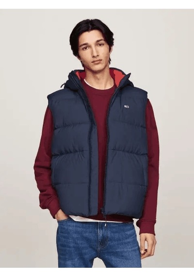 Tommy Jeans Tommy Hilfiger Erkek Kapşonlu Fermuarlı Lacivert Yelek Mavi