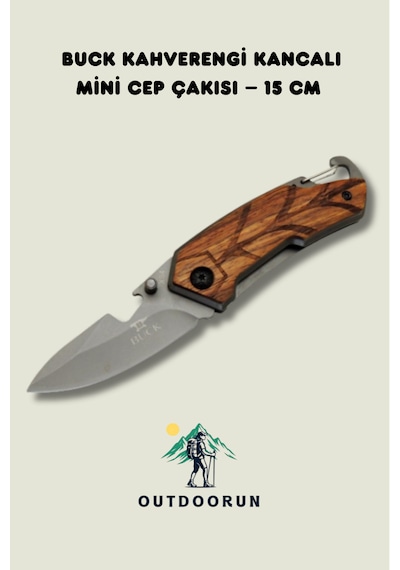 Buck Kahverengi Kancalı Mini Cep Kamp Çakısı 15 Cm Kahverengi
